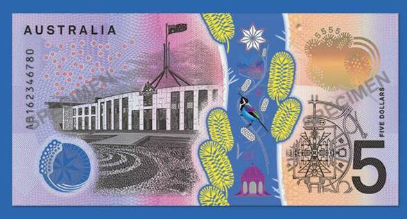 The back side of the new $5 note unveiled by the RBA. Picture: RBA.