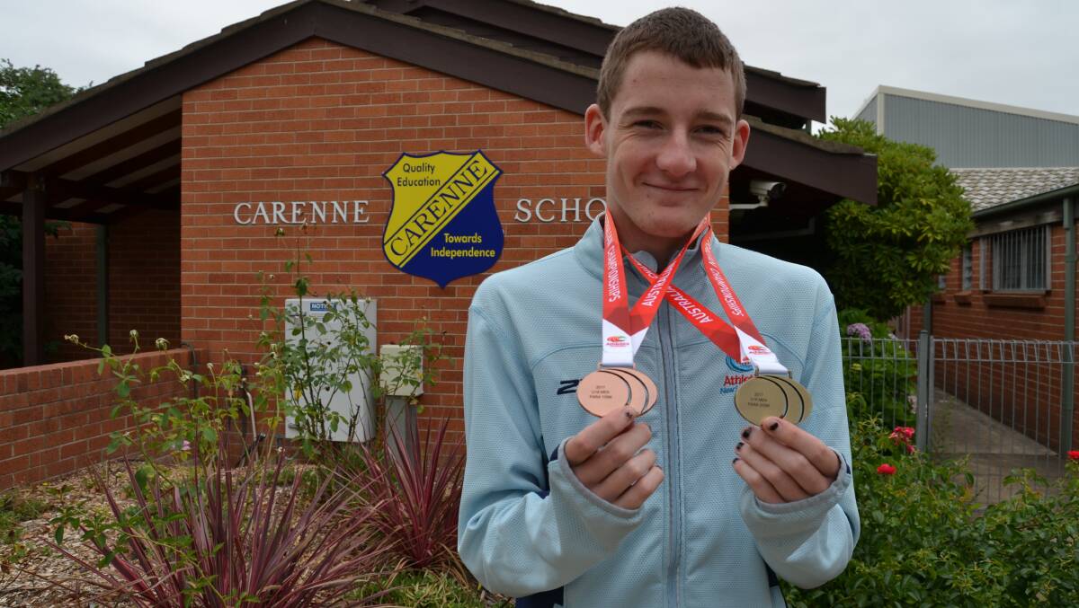 RECORD: Carenne School student Connor Drewe picked up a gold and bronze medal at the 2017 Australian All Schools Championships at Adelaide. Photo: BRADLEY JURD