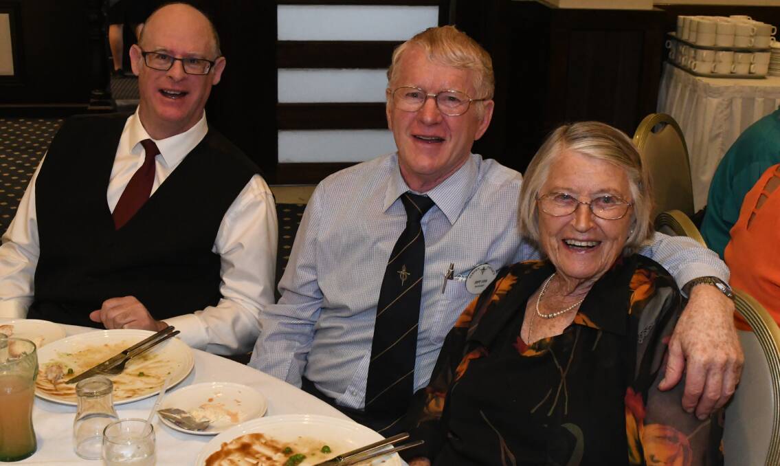 LUNCH TIME: Paul Prendergast, Jeff Cox and Marcia Bonham at the Bathurst Legacy Widows Christmas luncheon at the Bathurst RSL on December 10. 121017clegacy4