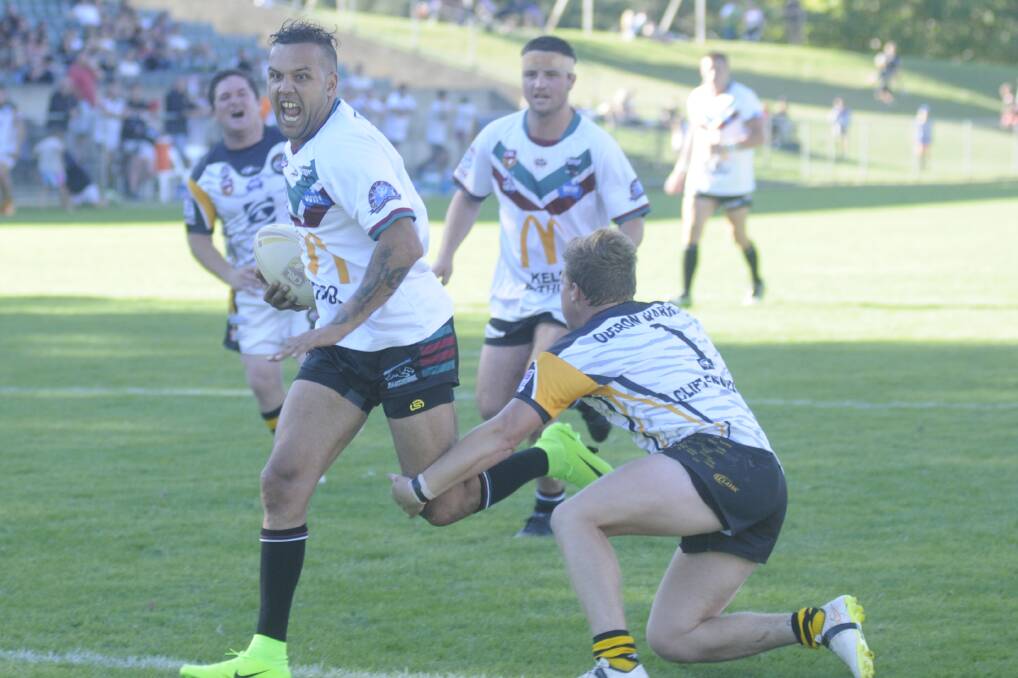 TOO GOOD: Bathurst Panthers fullback Jeremy Gordon heads for the tryline, in the second half, against Oberon Tigers, in the Bathurst Panthers Knockout grand final on Sunday. Picture: CHRIS SEABROOK 032617cpan3c