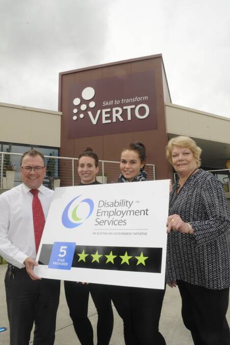TOP JOB: VERTO CEO Ron Maxwell, Charlie Evans, Peta Childs and Claire Stone at the VERTO Bathurst office on Howick Street. Photo: CHRIS SEABROOK 032017cverto1a