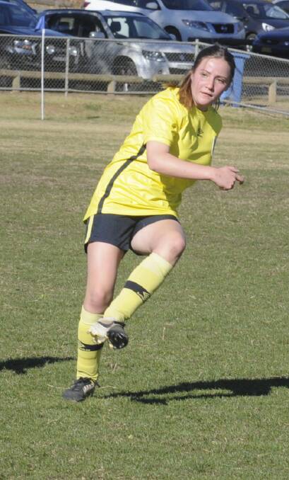 WINNERS: Western NSW Mariners FC reserve grade footballer Emily Risch in action against SD Raiders FC, in the team's 1-nil win against the visitors. 