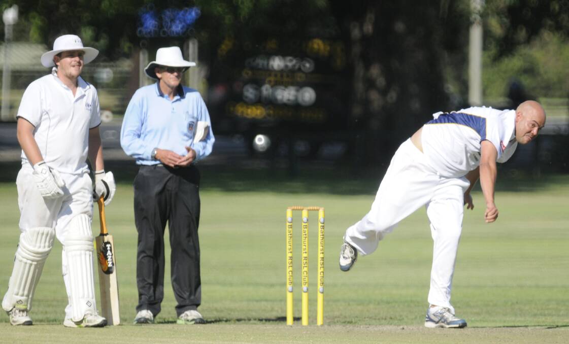 HOWZAT: St Pat's Old Boys bowler Brendon Cutmore in action on Saturday, against ORC. Photo: CHRIS SEABROOK  120316corc3a