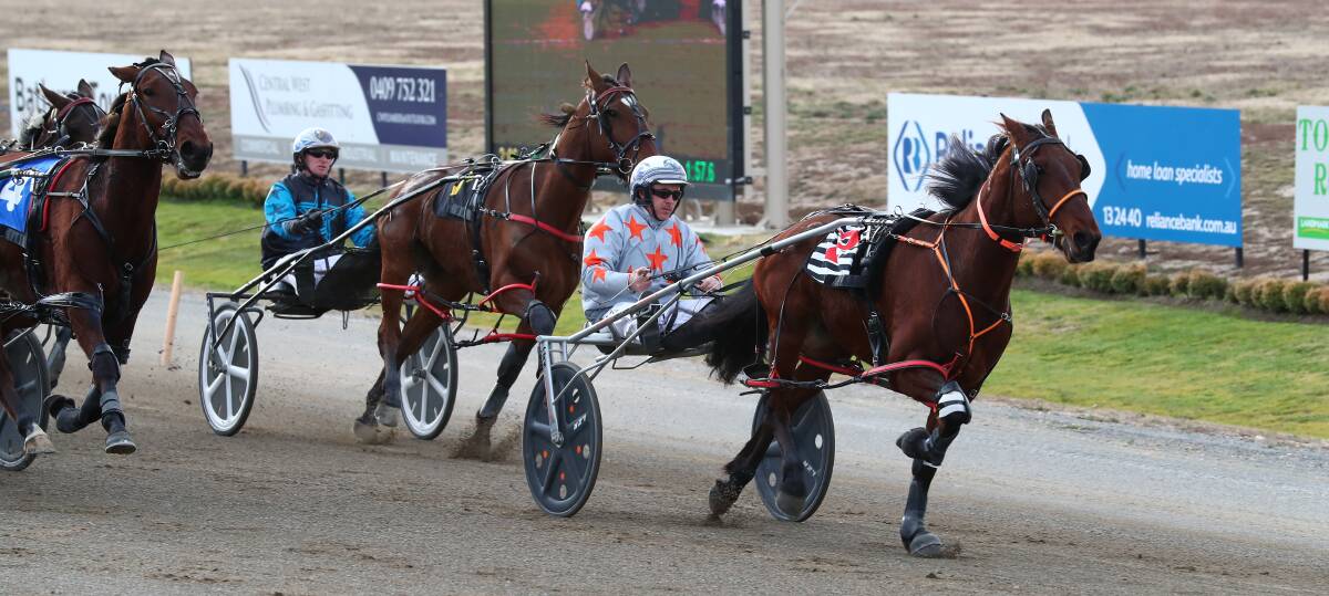 HOT FORM: What A Jolt races ahead for victory in the Get Well Soon Beverley Mcalister Pace at the Bathurst Paceway. Photo: PHIL BLATCH 