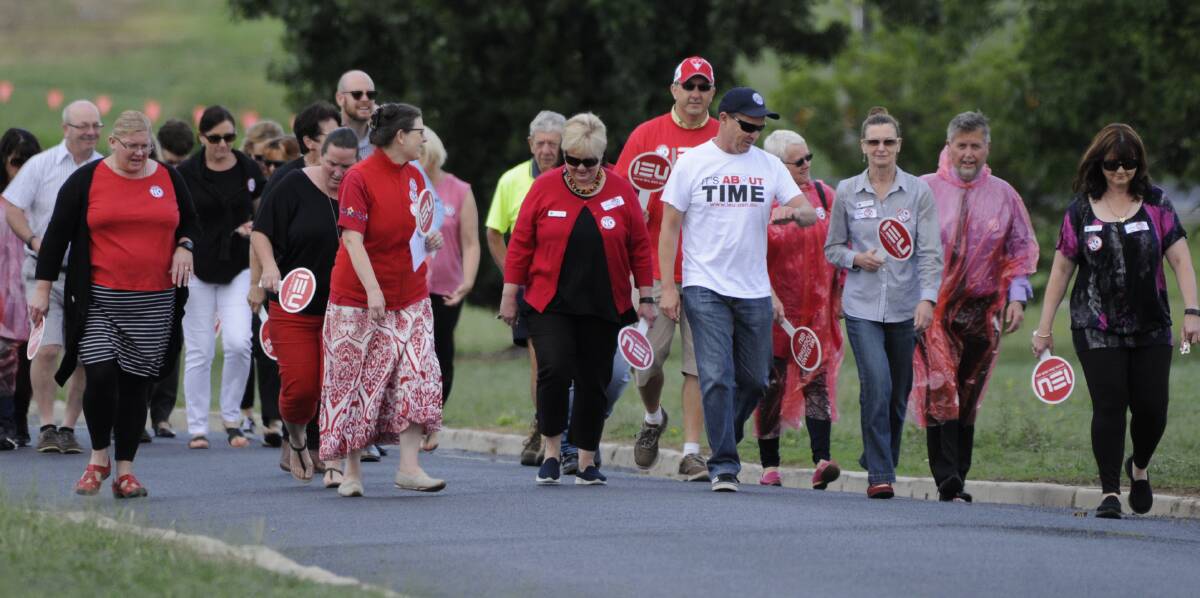 ON STRIKE: Teachers and staff from two Bathurst schools walked off the job on Monday in protest against a proposed enterprise agreement. 
