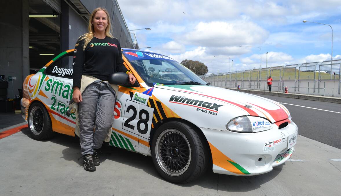 TOP DRIVE: Emily Duggan drove her Hyundai Excel at Mount Panorama, at Challenge Bathurst on Sunday. Photo: BRADLEY JURD