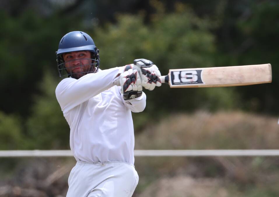 TON: Joey Coughlan belted 104 runs on Saturday for Bathurst City, as his side claimed a first innings win, with only two wickets down, at The Scots School. Redbacks declared at 9-377 and were chasing St Pat's Old Boys total of 267. Photo: PHIL BLATCH 012018pbpats2 