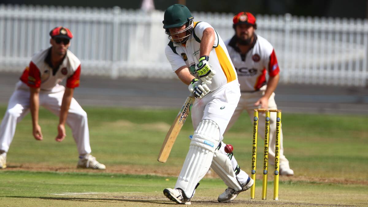 THUMP: Andrew Brown scored 66 (not out) for Centennial Bulls on Sunday at the Bathurst Sportsground. Photo: PHIL BLATCH 021817pborc3