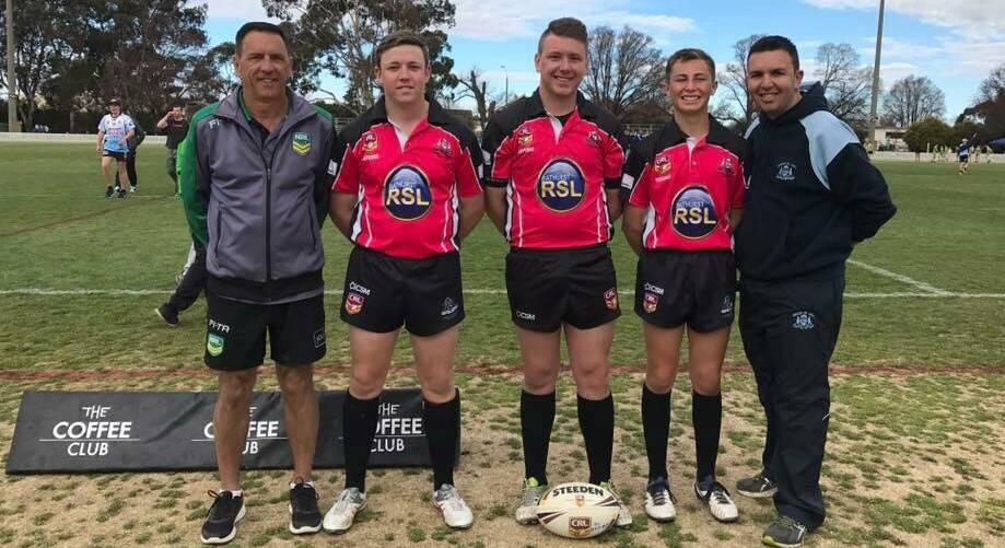 ON THE PATH: Bryce Hotham (centre) with Willy Barnes, Adam Callaghan, Anthony Pond and Nathan Blanchard. PHOTO: Group 10 Referee's Association 