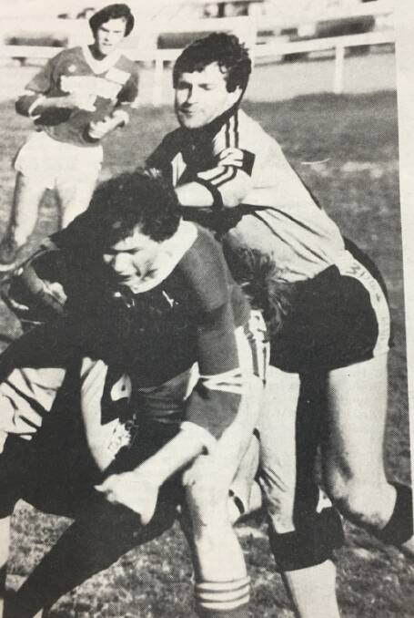 Lithgow Workmen's Club winger Greg Morley and centre John Boyd wrap up his St Pat's player in a Group 10 1980s fixture. 