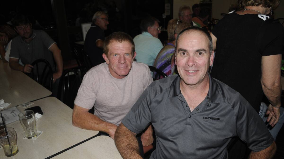 CELEBRATIONS: John Hogan with Troy Brien at the Dudley Hotel, celebrating Ray Pepper's 70th birthday. 031117c70th9
