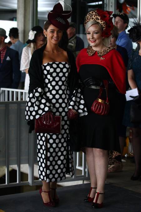 FASHION: Annabelle Townsend and Michelle Meyers were joint-winners in the best dressed contemporary category, at Tyers Park on Tuesday. Photo: PHIL BLATCH 042517pbfashion1