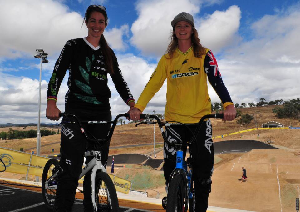 GNARLY: New Zealand dual Olympian Sarah Walker, alongside Australia women's BMX champion Leanna Curtis. Photo: BRADLEY JURD