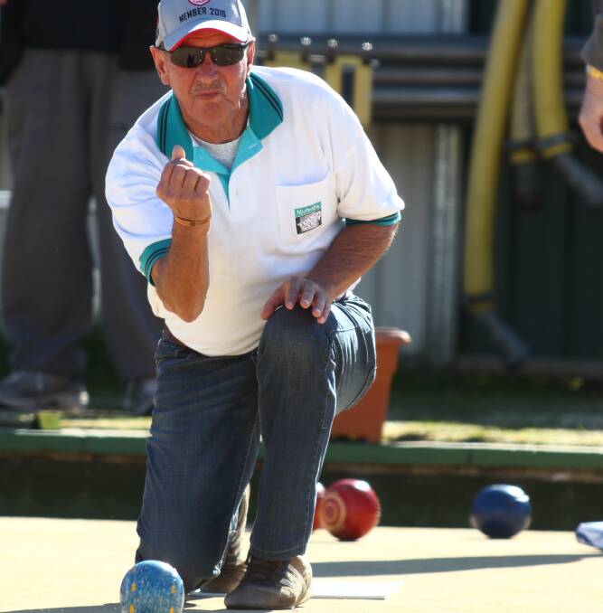 OFF IT GOES: Terry Burke at Majellan Bowling Club on Saturday. Photo: PHIL BLATCH 071616pbbowls2
