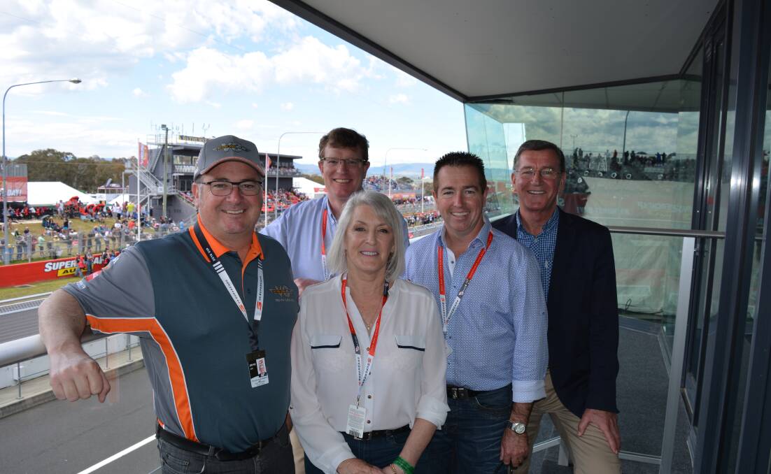 VISITORS: South Australian MP Leon Bignell with Andrew Gee, Paul Toole, Gary Rush and Bev Brock at the Supercheap Auto Bathurst 1000 