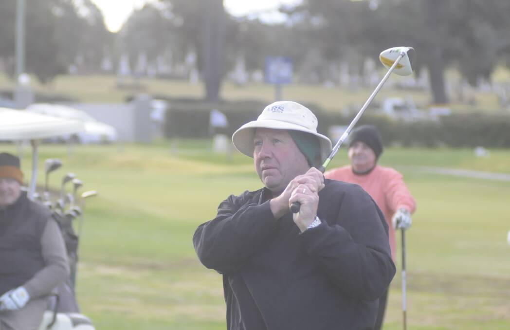 Warren Matthews tees off from the seventh in a recent round at the Bathurst Golf Club. Photo; CHRIS SEABROOK 061116cgolf4a