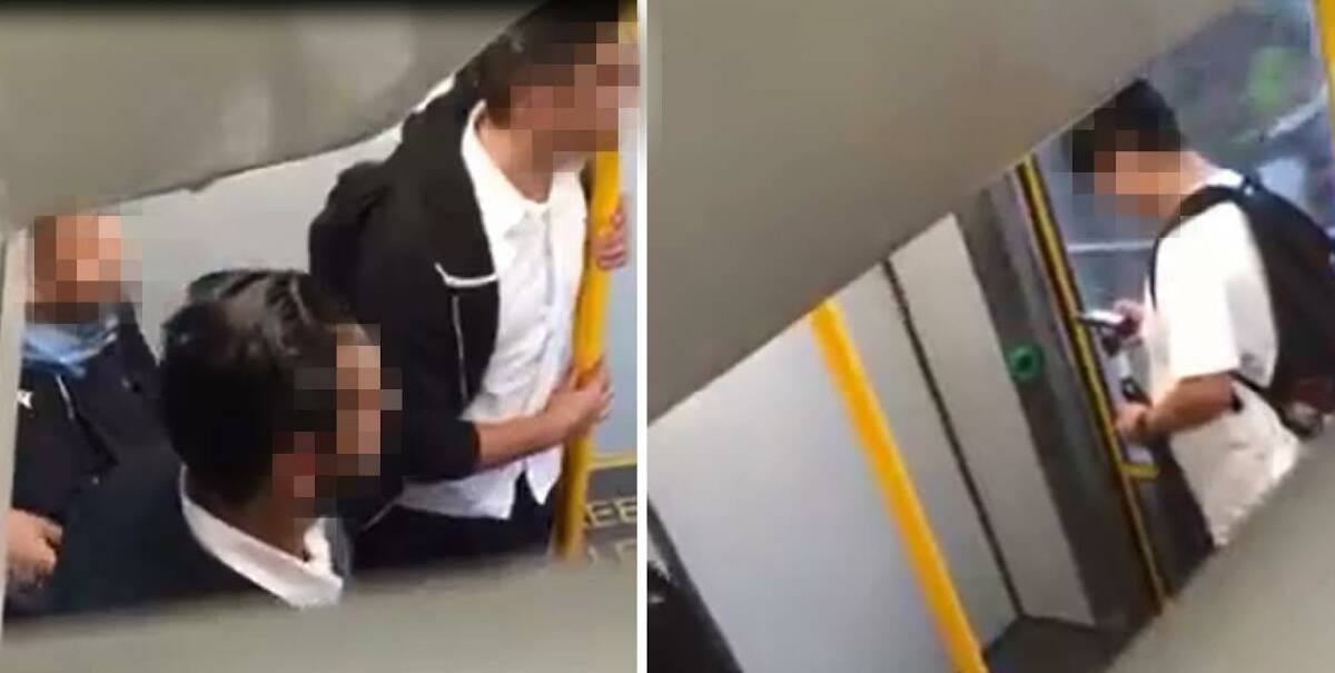 Students filmed mocking disabled man on train.  Picture: Facebook/Chelsea Jane