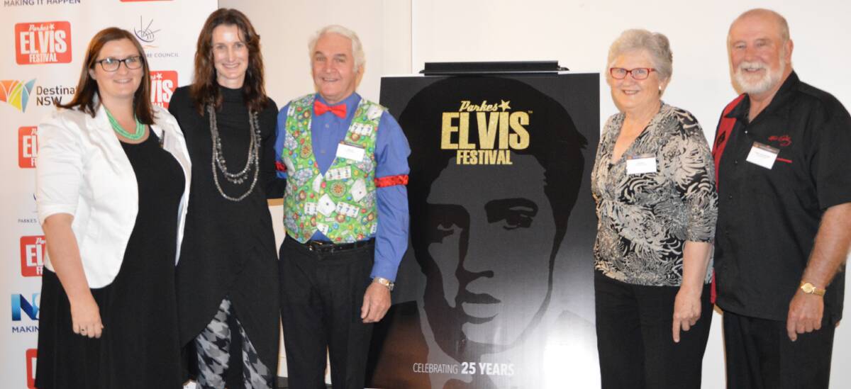 2017 ELVIS FESTIVAL PROGRAM LAUNCHED: The Hon. Sarah Mitchell MLC, Parliamentary Secretary for Western NSW, Elvis Festival Director Cathy Treasure, Bob and Anne Steel and Mayor Ken Keith. 