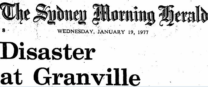 The page eight headline on the Sydney Morning Herald on January 19, 1977, following the Granville rail diaster. Picture: SMH archives