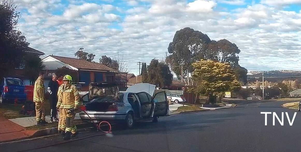 Fire and Rescue NSW on the scene of a car fire on Osborne Avenue, West Bathurst on June 25, 2023. Picture by TNV