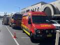 Emergency vehicles parked outside of the Armada Shopping Centre along William Street, Bathurst on April 11, 2024. Picture by Western Advocate