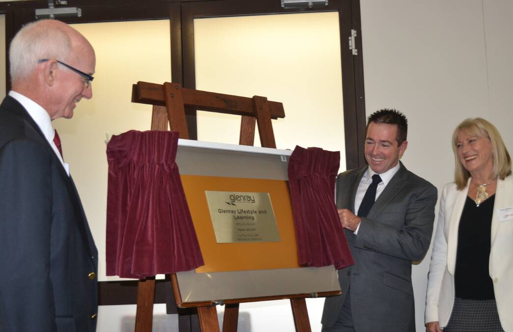 THAT'S OFFICIAL: Glenray chairman Brian Adams, Member for Bathurst Paul Toole and Glenray CEO Susan Williams officially open the Lifestyle and Learning centre. 030317glenray