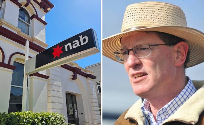 Lithgow's former NAB branch (left) and federal Member for Calare Andrew Gee.