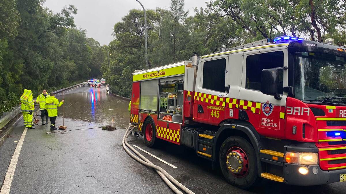 Flooding on the Great Western Highway through the Blue Mountains during heavy rain in 2022. Picture from Springwood Fire and Rescue Facebook.