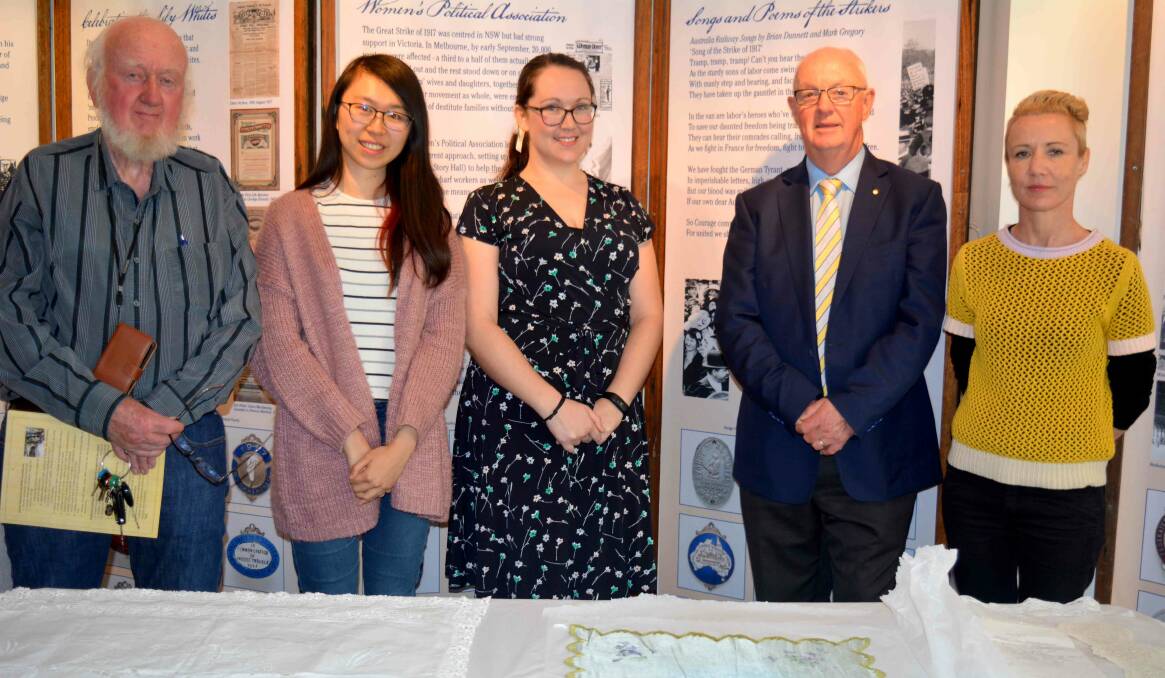 LEARNING: Cultural materials students have been in Bathurst. Pictured are Dr David Goldney, Christina Kong, Laura Gransbury, mayor Graeme Hanger and Lisa Mansfield.