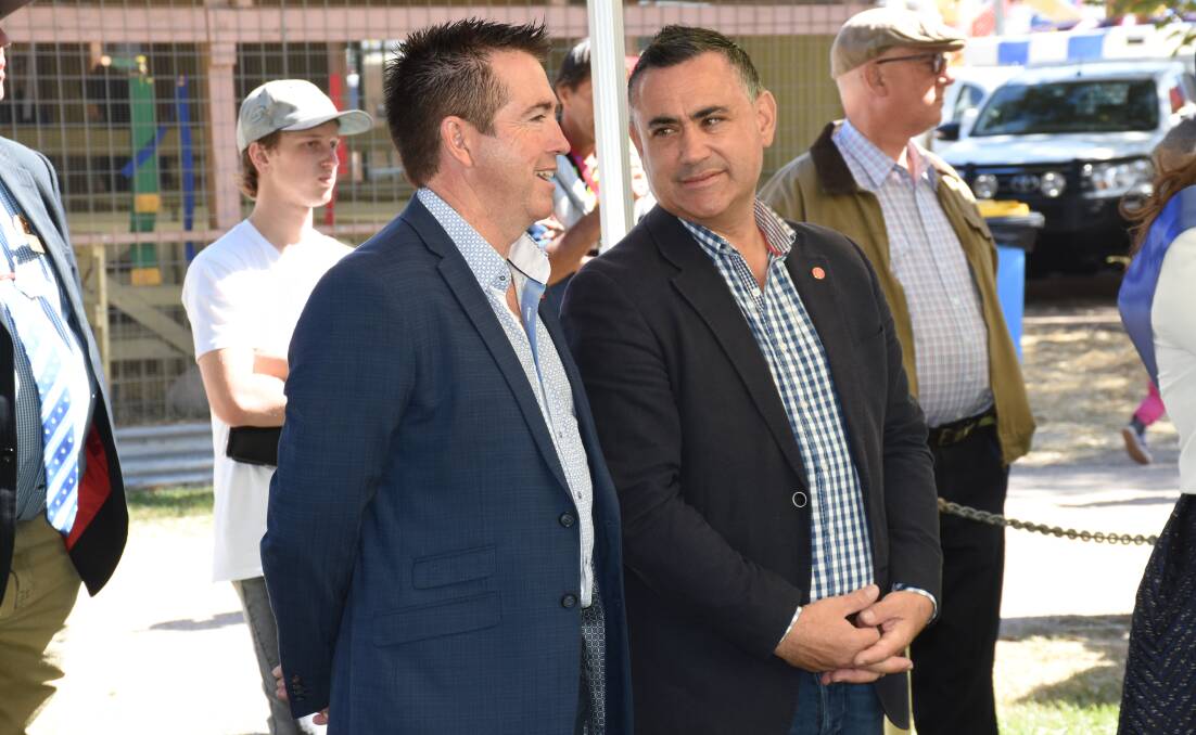 SPECIAL GUEST: Member for Bathurst Paul Toole and NSW Deputy Premier John Barilaro at the Royal Bathurst Show on Saturday. Photo: NADINE MORTON