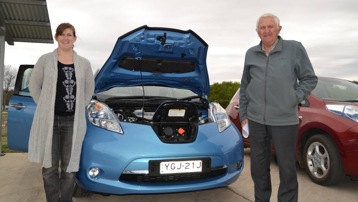 POWERFUL: Nissan Leaf owners Jenna-Lee Hurst, of Kelso, and Lindsay Cox, of Eglinton, both use solar panels to charge their vehicle. 100617leaf