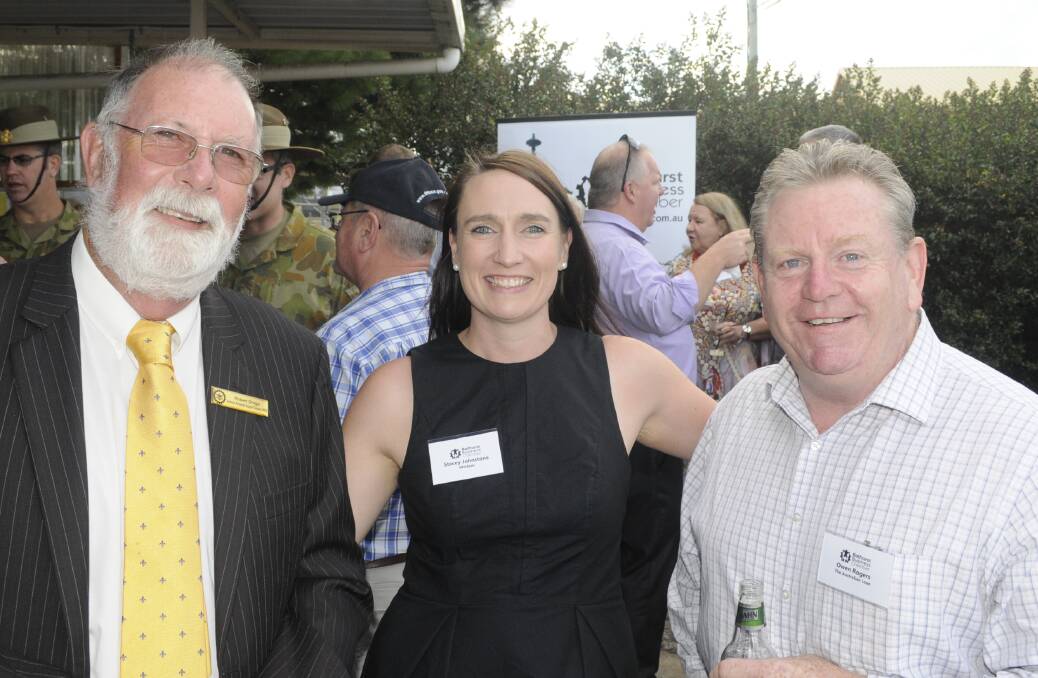 THEY WERE THERE: Robert Drage, of the Defence Reserves Support Council NSW, with Stacey Johnstone and Owen Rogers. 021517chambr4