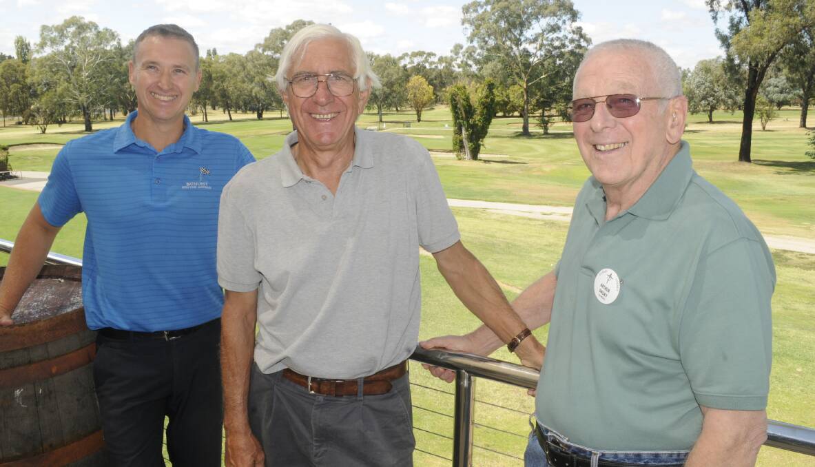 THE BOYS: Bathurst Golf Club bar manager Brendan Bradshaw, Legatee Will Arnison and Bathurst Legacy president Arthur Drury. 022617clegacy5