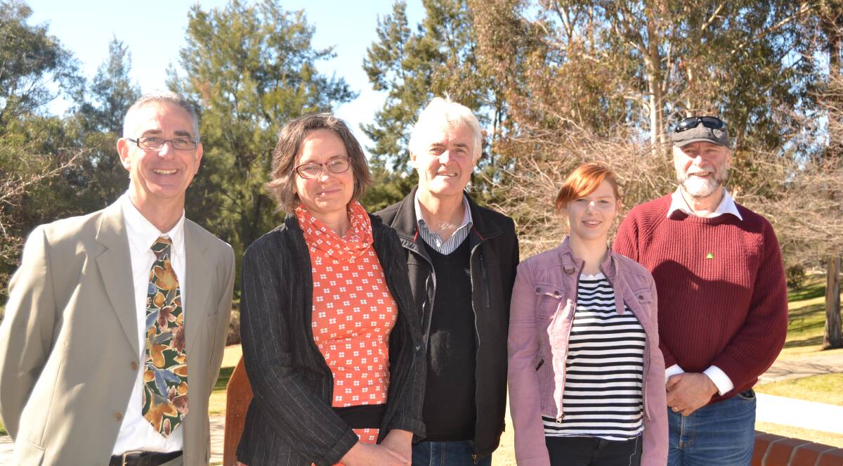 GREEN TEAM: John Fry (middle) with fellow Bathurst Regional Council candidates for The Greens, Michael Mullen, Cathie Hale, Emma Paterson and David Harvey.
