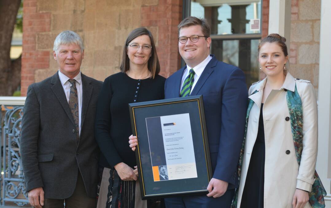 FAMILY: C.A.S. Hawker Scholarship recipient Daniel McKay (second from right) with his father Sean, mother Rosemary and sister Sarah in Adelaide.