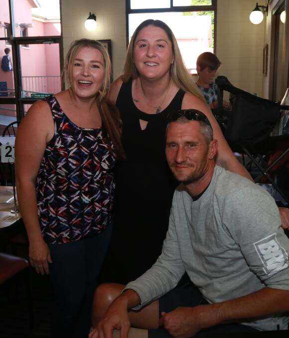 GREAT NIGHT: Rachel Connors, Michelle Rice and Ryan Voysey at the fundraiser for Ryan held at the Dudley Hotel. Photos: PHIL BLATCH 121016pbryan1