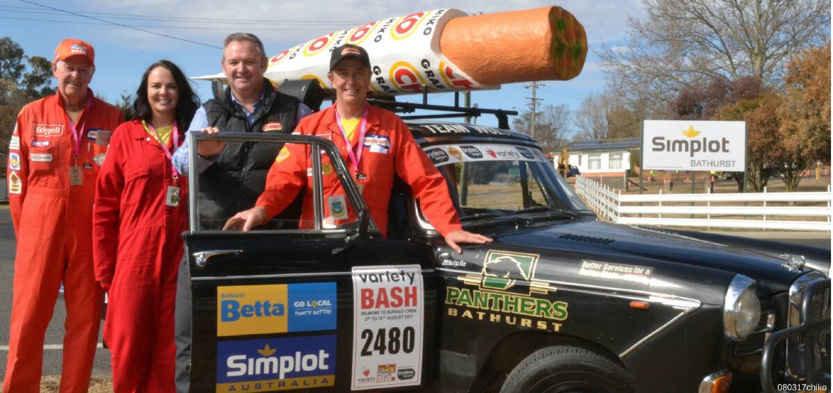 ROAD TRIP: Simplot plant manager Ivan England (second from right) with John Lindsell, Kiri Lindsell-Gillard and Steve Lindsell of the Chiko Roll Variety Bash entry.