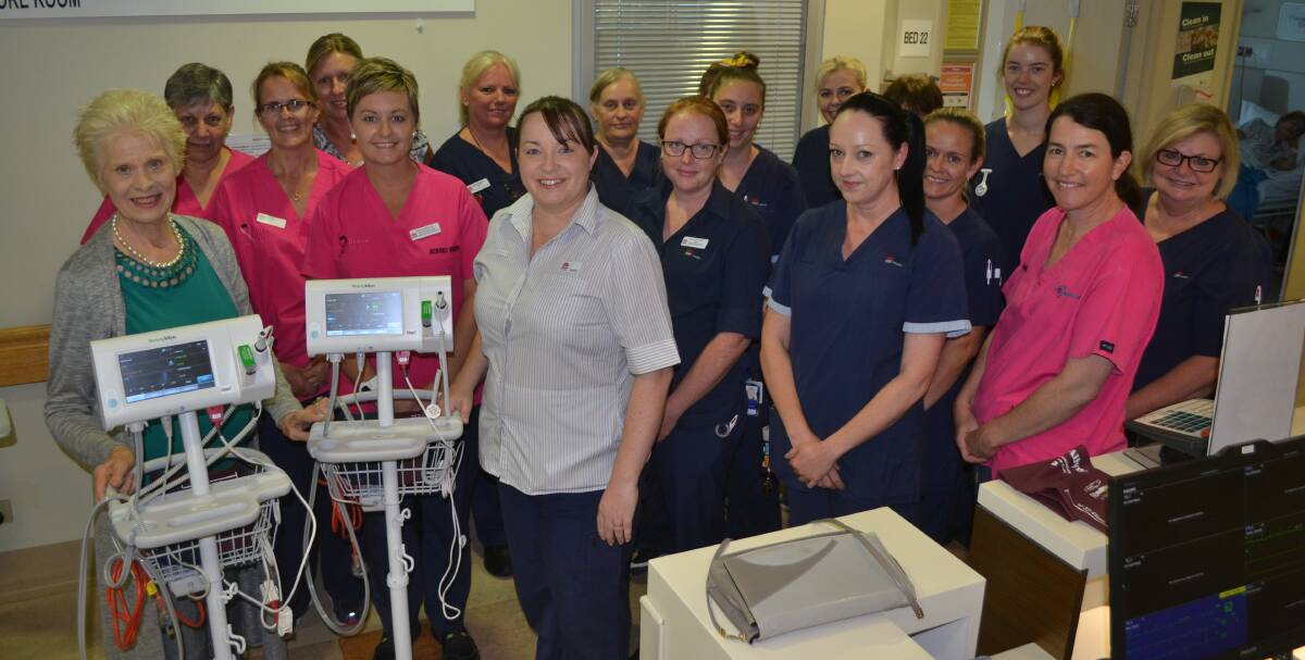 BIG BOOST: Gita Bellin (left) with the two observation machines that were bought with her donation to Bathurst Base Hospital of $8000. She presented the machines to medical ward nursing unit manager Ann McAlister (middle) and her team. 020317hospital