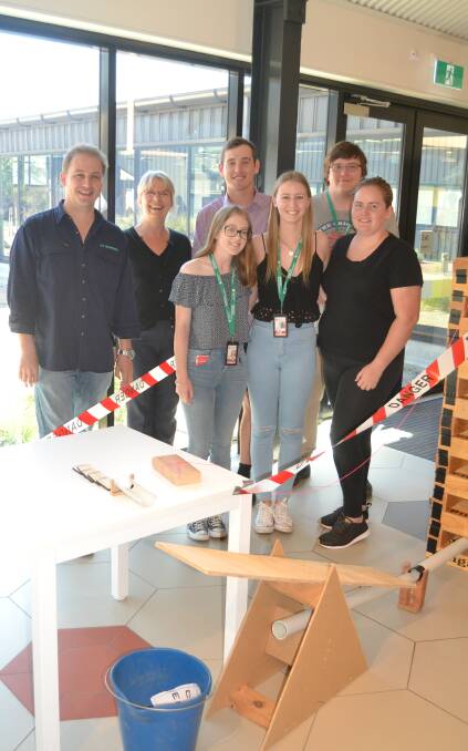 IDEAS: CSU Professor of Engineering Euan Lindsay and Professor Anette Kolmos with students Emmeline Rocks, Todd Pattison, Georgie Wills, Kyle Fraser and Chloe Attard.