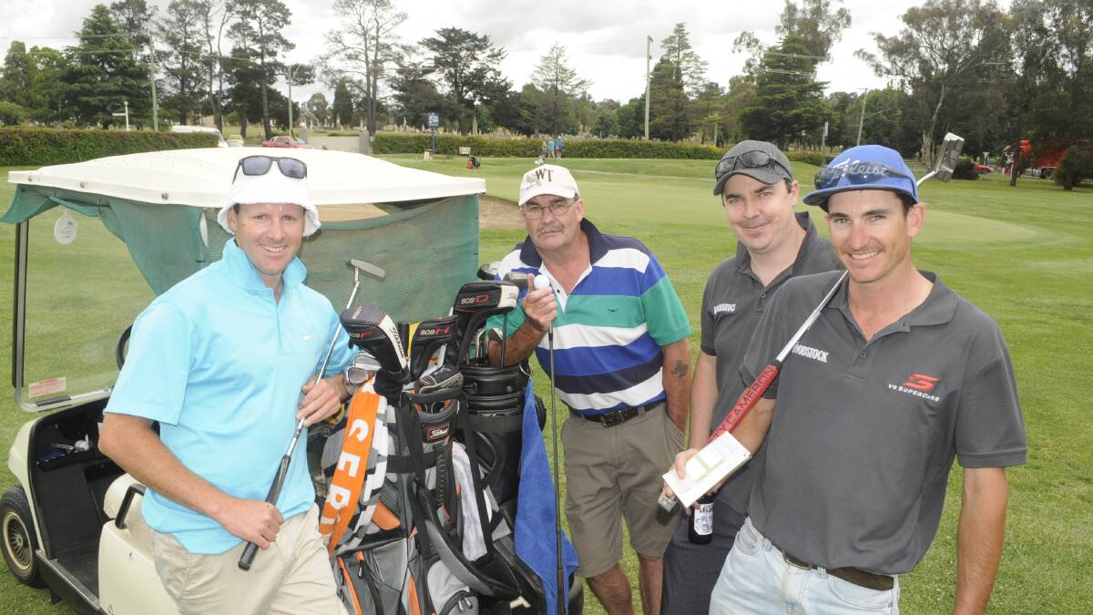GREAT DAY OUT: Thomas Hanrahan, John Hodges, Scott Luff and Adam Hodges took part in the annual Bathurst Regional Liquor Accord golf day. Photo: CHRIS SEABROOK 112316pubgolf