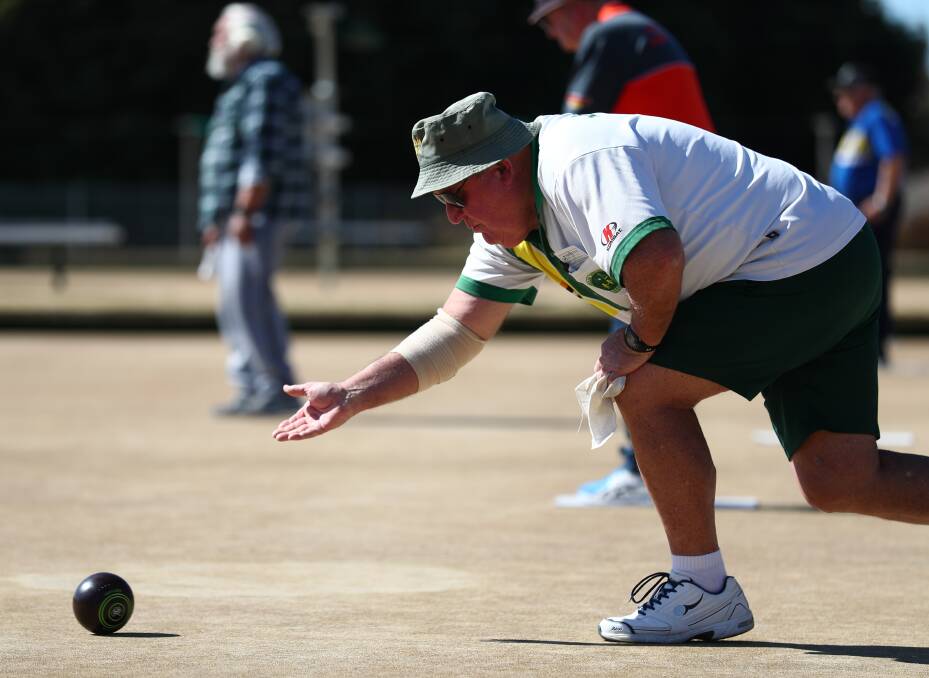 A CLOSE EYE ON IT: Darrel Bellamy in action at the Majellan Bowling Club. Majellan will hold the Family First Credit Union Turnaround Triples Tournament this Saturday and Sunday.