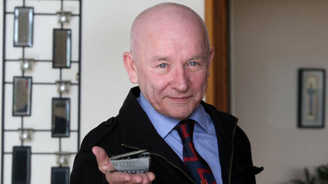 Armed service: David MacPhail with a model of a Lance nuclear missile. He manned Lance nuclear missiles in West Germany during the Cold War. Picture: Amy Paton