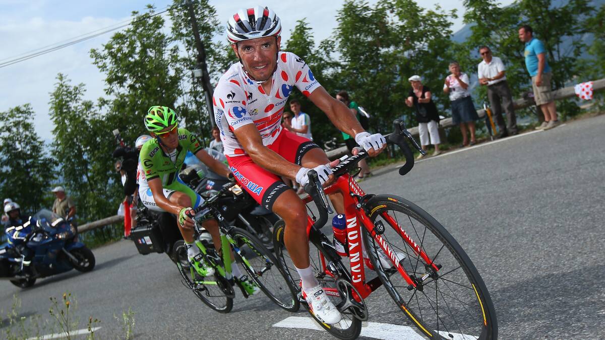 Joaquim Rodrguez of Spain and Team Katusha makes the climb to the finish as he regained control of the king of the mountains polka dot jersey during the fourteenth stage of the 2014 Tour de France, a 177km stage between Grenoble and Risoul, on July 19, 2014 in Risoul, France. (Photo by Doug Pensinger/Getty Images)