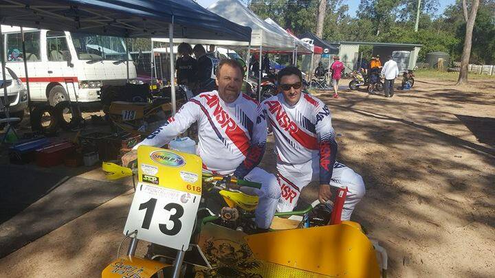 PODIUM: Sean Griffiths and Paul Cooper placed third at the 2017 Australian Track Masters at Raymond Terrace. It was their first event of the year. Photo: BILL MACFARLANE