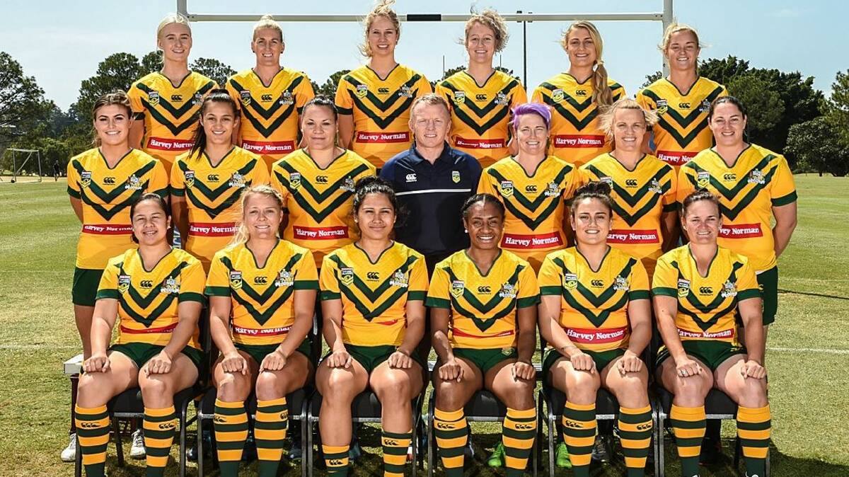 PROUD COACH: Brad Donald with the Jillaroos team which will take on the Orchids in Port Moresby on Saturday. Photo: @AusJillaroos