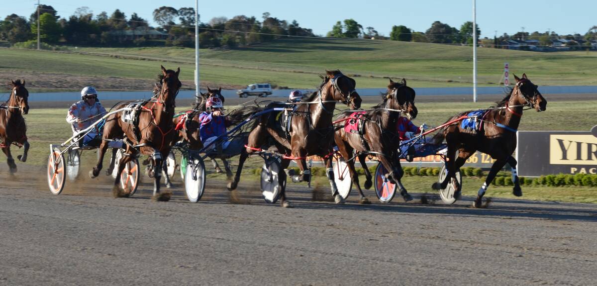 BATTLE PACK: Emma Turnbull urges Lucky Iffy along on a three-wide run down the home straight. Photo: ANYA WHITELAW