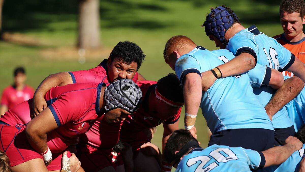 PACKING IN: Stannies prop Bo Abra (#1) in action for NSW I at the Australian Schoolboys Championship. He has been named in the Australian Schoolboys squad. Photo: ARU Media/Karen Watson