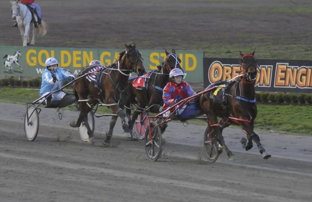 COMING HOME: Amanda Turnbull drives Sabrage to victory at the Bathurst Paceway on Wednesday night. Photo: CHRIS SEABROOK 072716ctrots1