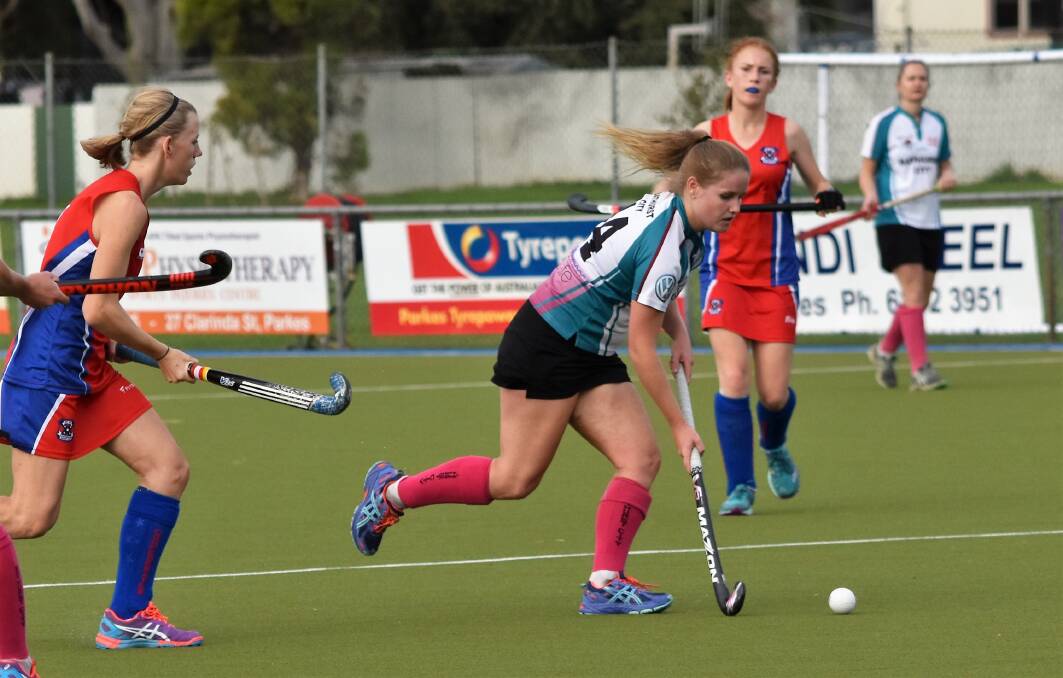 ON THE BOARD: Brooke McFadden found the mark for Bathurst City on Saturday as her side defeated women's Premier League Hockey rivals Confederates 2-0 in Parkes. Photo: JENNY KINGHAM