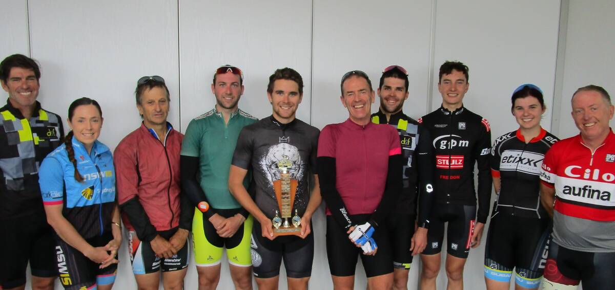 TOP BUNCH: The top 10 riders from the Bathurst Cycling Club’s John McKay ANZAC Trophy Race, from left, Richard Hobson, Kirsten Howard, Graham Peden, Billy Hutton, Harry Carter, Mark Windsor, Nick North, Josh Corcoran, Hollee Simons and Rob McAlary.